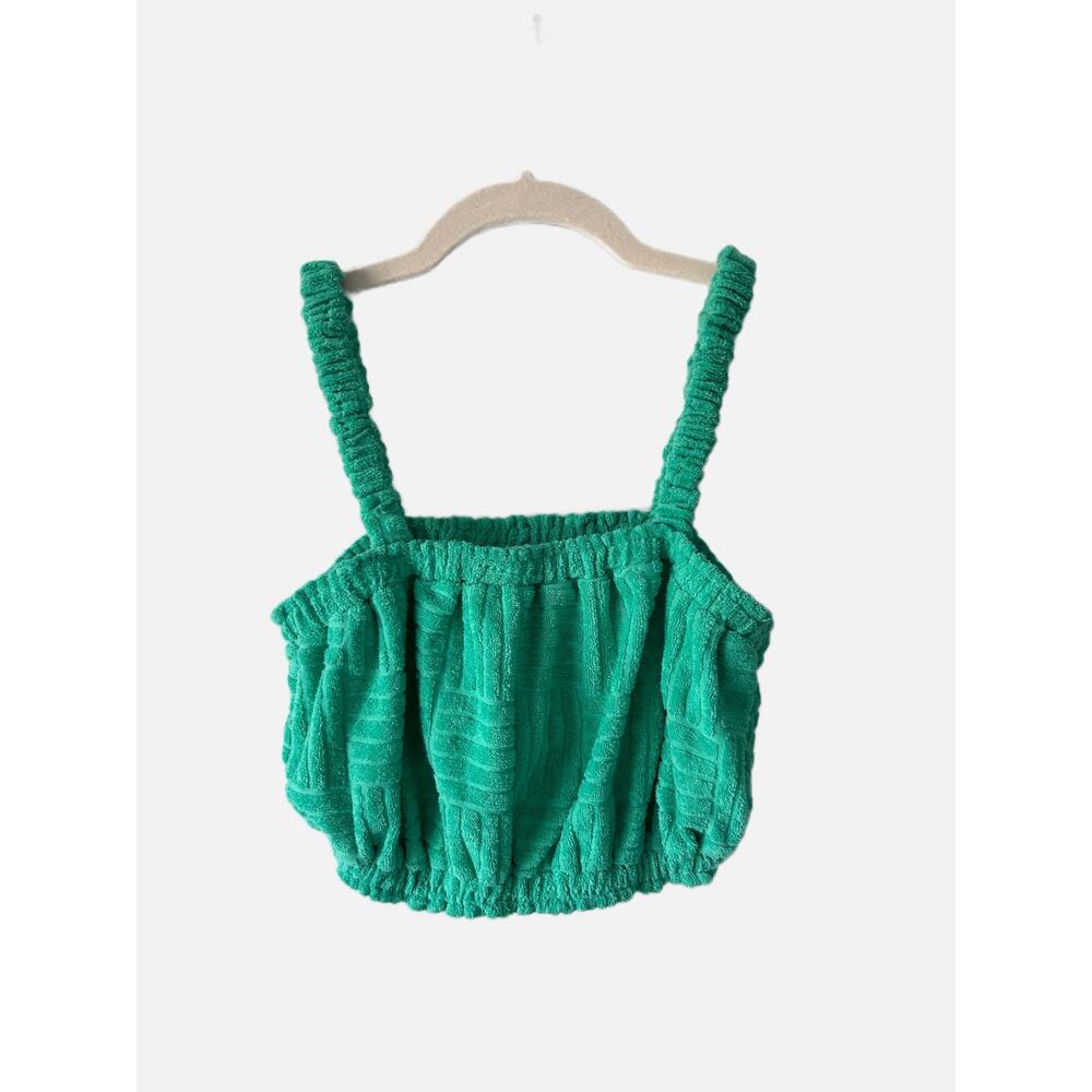 Vintage Havana Green Terry Cloth Cropped Top Medium